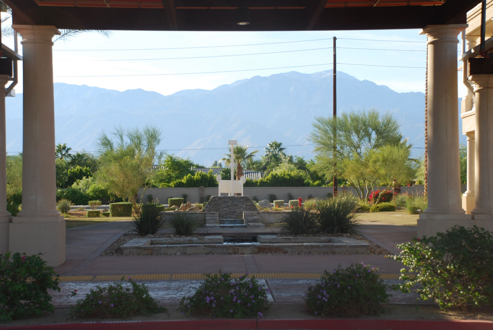 Porte-cochere for disabled patients, behind the majestic Rancho Mirage mountain range.